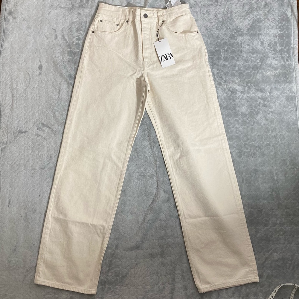 Zara High Rise Boy Fit Button Closure Pants Size 8